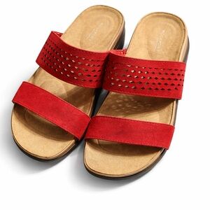 Rockport Red Suede Double-Strap Slide Sandals